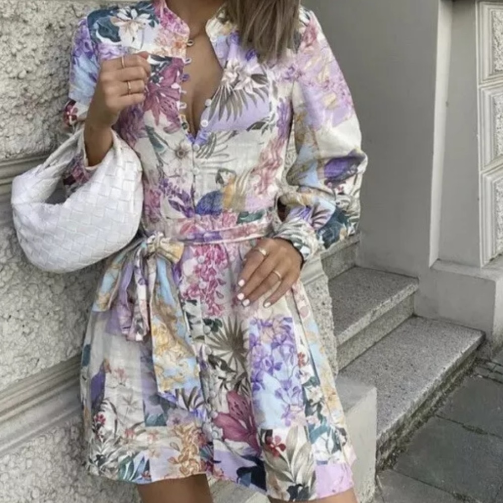 Zara multicolored print floral dress pink white - Picture 10 of 16